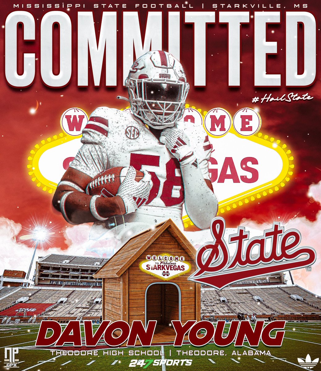 NPGPX Design (@nathanpurvis) on Twitter photo | COMMITTED |
Davon Young (<a href="/DavonYoung58/">Davon Young</a>), the class of 2026 defensive lineman from Theodore High School (Theodore, AL), has committed to Mississippi State! #HailState | COMMITTED |
Davon Young (<a href="/DavonYoung58/">Davon Young</a>), the class of 2026 defensive lineman from Theodore High School (Theodore, AL), has committed to Mississippi State! #HailState