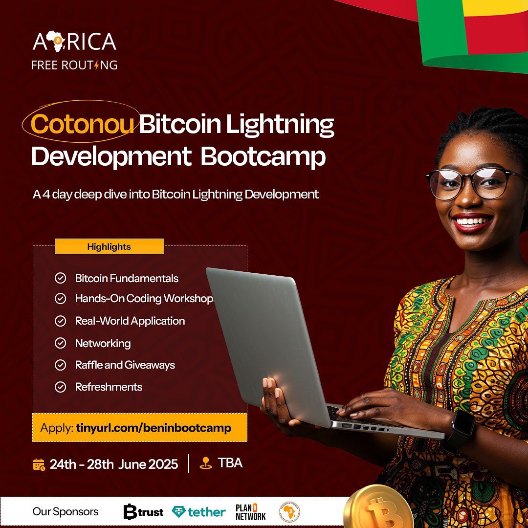 BitdevsCotonou's tweet image. Just a few hours left to join the @FreeRoutingAf LN Bootcamp
Dive into 5 days of learning, building, and exploring the Bitcoin & Lightning tech stack.
Don’t miss this amazing opportunity to grow your skills and connect with the community.
Register now: freerouting.africa/cotonou-bootca…