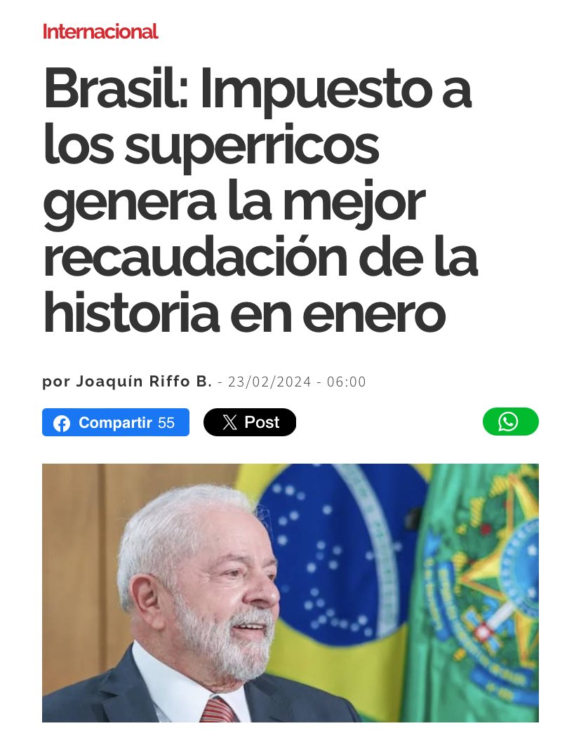 El “humo” del impuesto a los superricos logró aumentar la recaudación tributaria al casi 7% interanual en Brasil (+$56.800 millones de dólares), como para que le avisen a Tohá. 

#ElDebateTVN #WinterPresidente