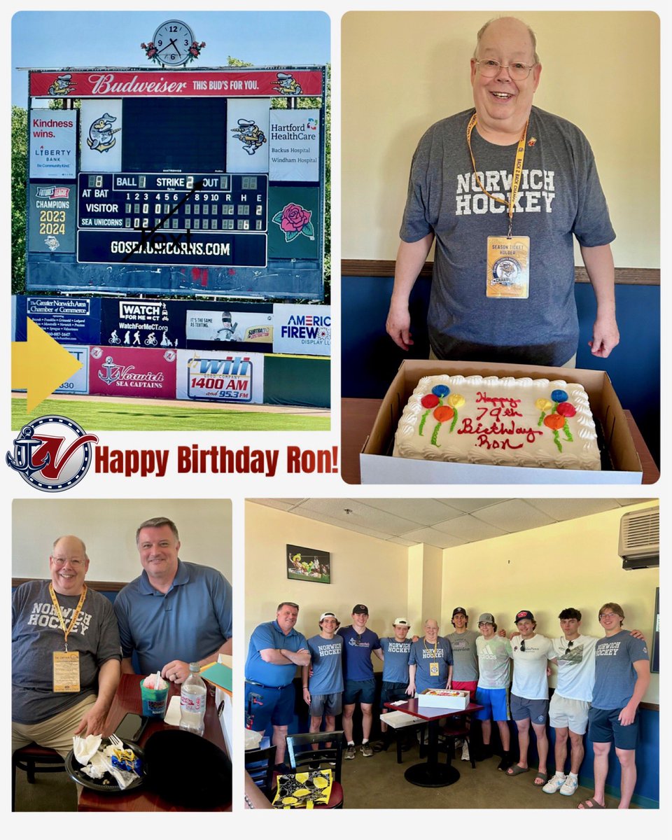 After ID Camp concluded today some of the guys were able to join one of our original season ticket holders, Ron Watson, for his 79th birthday party at the Norwich Sea Unicorns game! Happy birthday, Ron and thank you for sharing your day with us! The ‘Corns won 5-3 too!
