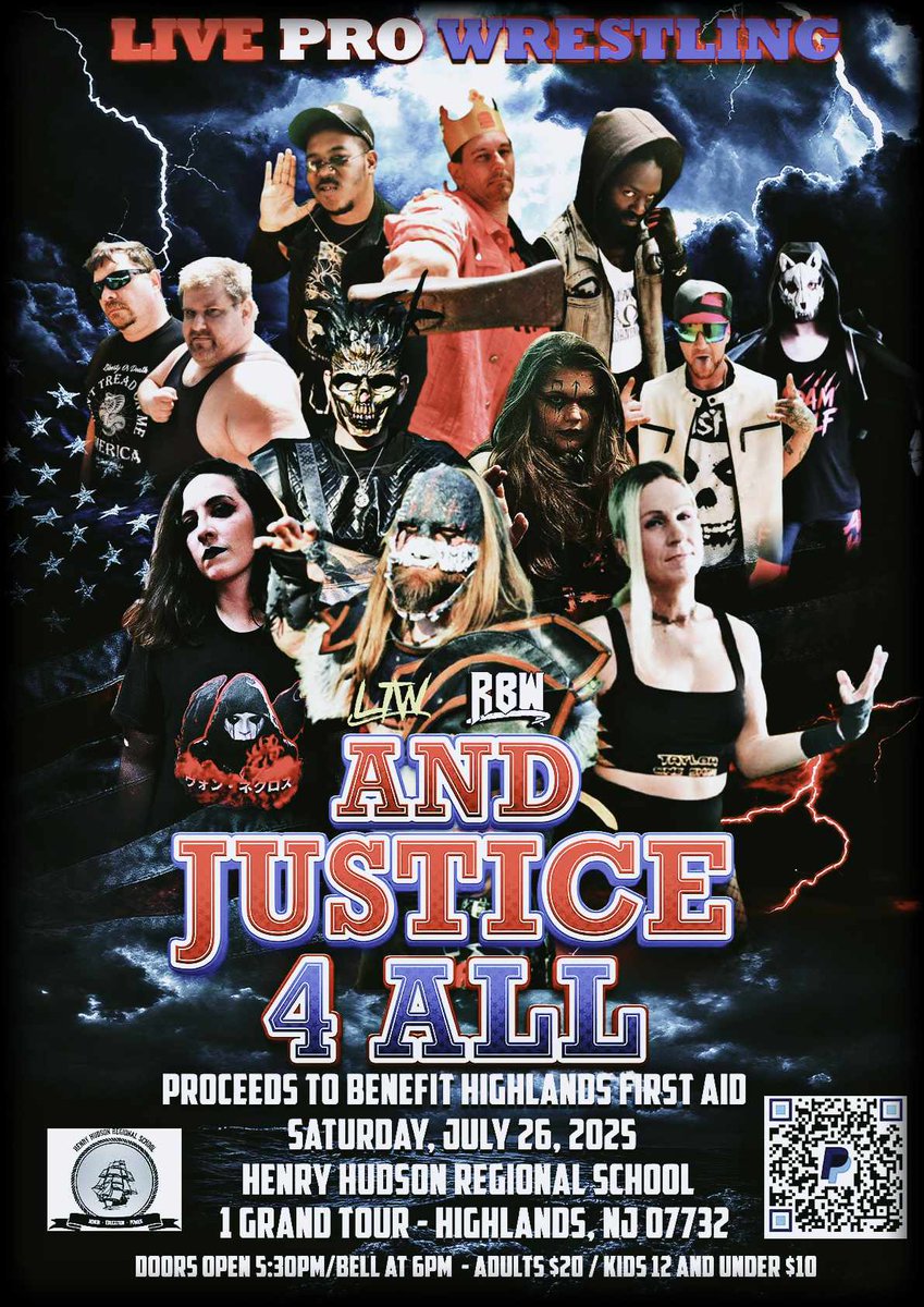 Paul David Willis (@iampauldwillis) on Twitter photo <a href="/LiveLtw/">LTWLive</a> and <a href="/RBWOriginal/">Regal Brotherhood Wrestling</a> are back with a New Live Wrestling Event And Justice 4 All on July 26th at the Henry Hudson Regional School in Highlands NJ !
There is going to be some amazing matches and some awesome story telling !
Get your tickets by scanning the QR Code below ! <a href="/LiveLtw/">LTWLive</a> and <a href="/RBWOriginal/">Regal Brotherhood Wrestling</a> are back with a New Live Wrestling Event And Justice 4 All on July 26th at the Henry Hudson Regional School in Highlands NJ !
There is going to be some amazing matches and some awesome story telling !
Get your tickets by scanning the QR Code below !