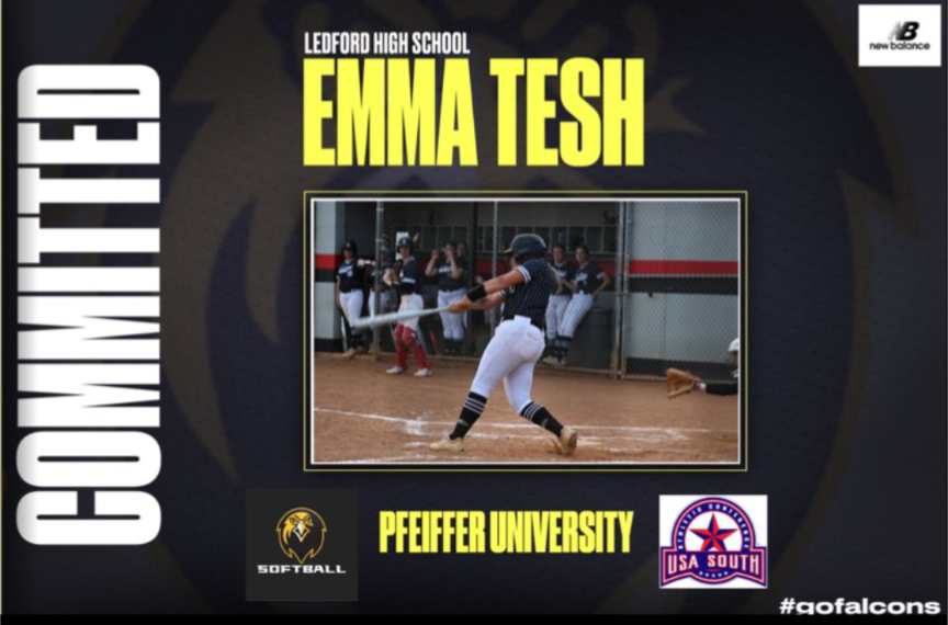 Congratulations to Emma Tesh on her commitment to Pfeiffer University to continue her softball playing career. The Falcons are getting an excellent student-athlete who can really swing the stick 💣 Ledford Softball is proud of you, Emma! #KeepGrinding