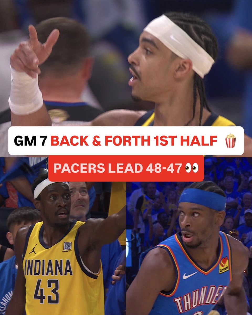 Pacers and Thunder trading blows through 2 quarters in Game 7 🥊

One half left of the #NBAFinals to determine a Champion 🙌