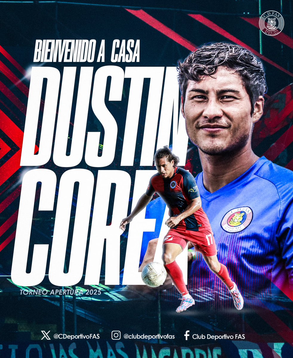 CDeportivoFAS's tweet photo. CUANDO EL DESTINO LLAMA, LOS GRANDES RESPONDEN 😎🔴🔵

La historia lo llamó… y volvió a casa. Donde todo comenzó. Donde pertenece. ¡Bienvenido de nuevo, Dustin Corea! 🐯🔥

#CDFAS #LMF #AP2025 https://t.co/AURXBvnlGp
