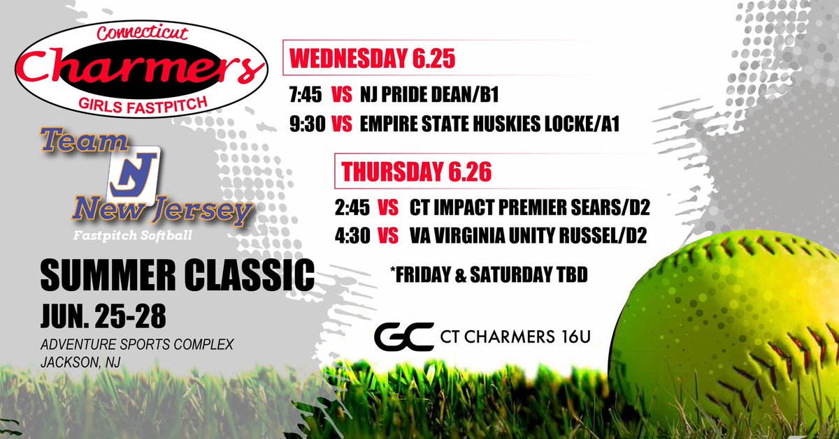 This weekend, the 18u and 16u Charmers are both headed down to the Team New Jersey Summer Classic at Adventure Sports Complex.