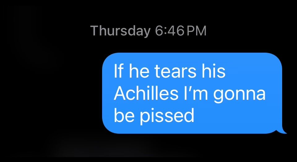 Here’s what I texted about Hali’s decision to play on a strained calf