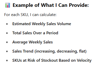 A few months ago one of our suppliers started providing us a weekly internal inventory report. We carry several hundred products from them and they stock thousands. In addition to the quantity on hand it includes upcoming shipments from their manufacturers. 

I realized that I