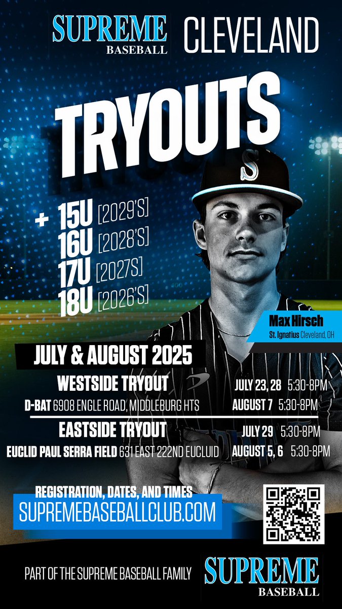 Supreme Baseball Club (@sbcnation) on Twitter photo 15u 16u 17u 18u Supreme National and 13u, 14u Ohio Supreme North Tryouts in Cleveland Ohio start July 14th Preregister here 13-14u supremebaseballclub.com/ohio-supreme-2…. 15-18u supremebaseballclub.com/supreme-baseba…
<a href="/SBCNationScout/">Supreme Baseball Scouting</a> <a href="/PennSupreme/">Pennsylvania Supreme Baseball</a> <a href="/KentuckySuBase/">Kentucky Supreme Baseball</a> <a href="/WVSupreme/">West Virginia Supreme Baseball</a> <a href="/OhioSupreme/">Ohio Supreme Baseball</a> 15u 16u 17u 18u Supreme National and 13u, 14u Ohio Supreme North Tryouts in Cleveland Ohio start July 14th Preregister here 13-14u supremebaseballclub.com/ohio-supreme-2…. 15-18u supremebaseballclub.com/supreme-baseba…
<a href="/SBCNationScout/">Supreme Baseball Scouting</a> <a href="/PennSupreme/">Pennsylvania Supreme Baseball</a> <a href="/KentuckySuBase/">Kentucky Supreme Baseball</a> <a href="/WVSupreme/">West Virginia Supreme Baseball</a> <a href="/OhioSupreme/">Ohio Supreme Baseball</a>