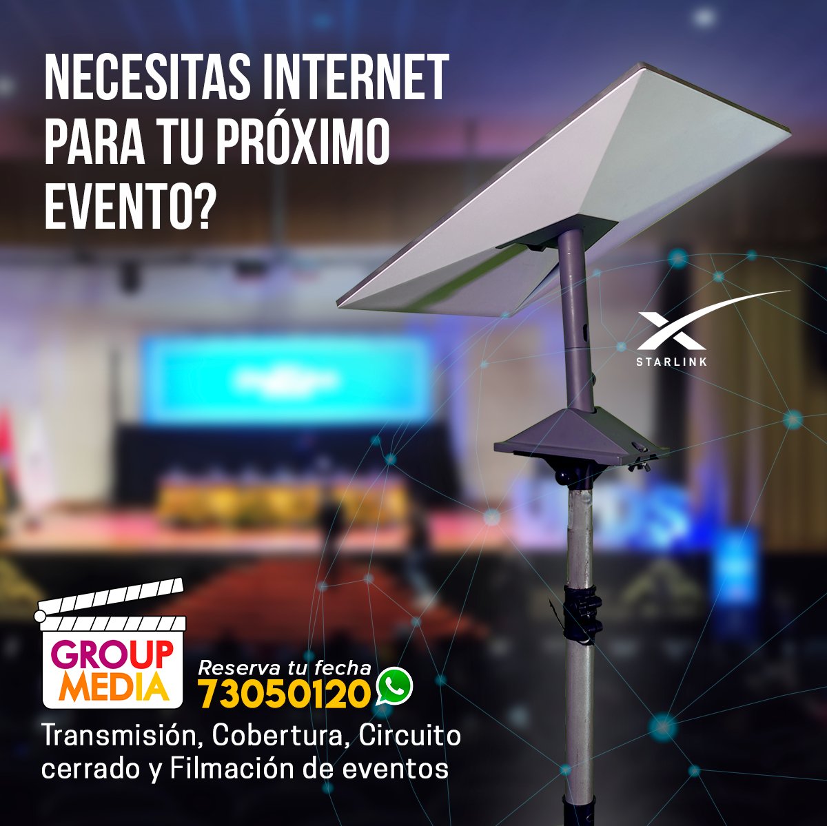 😍Contamos con internet #Starlink 

📲Contactos: al 73050120👈 

#GroupMedia #TransmisionDeEventos
🎬Realizamos TRANSMISIÓN, FILMACIÓN y COBERTURA de EVENTOS CORPORATIVOS, EMPRESARIALES e INSTITUCIONALES
#Bolivia, servicios a nivel nacional.
#starlinkbolivia #Starlink