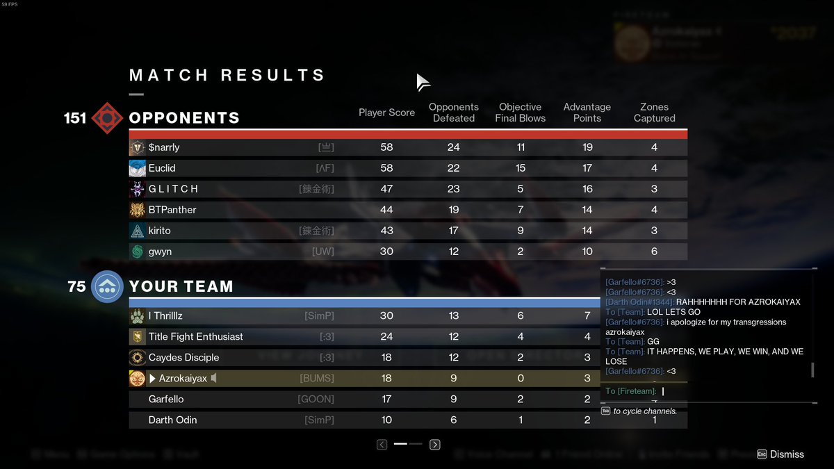 azrokaiyax's tweet photo. (post 4️⃣)
Was playing some Iron Banner ⚒️
Had some terrible games 🎮 with good people 🗾💋🕳️🛌🏻
These are the chat logs 📜 and scores 🔢
#azrokaiyax #destiny2 #videogame #ironbanner #terrible #funny #matchmaking #pvp #playervsplayer #mutiplayer #chat #log #score #pain #screenshot https://t.co/hiE1RadKJS