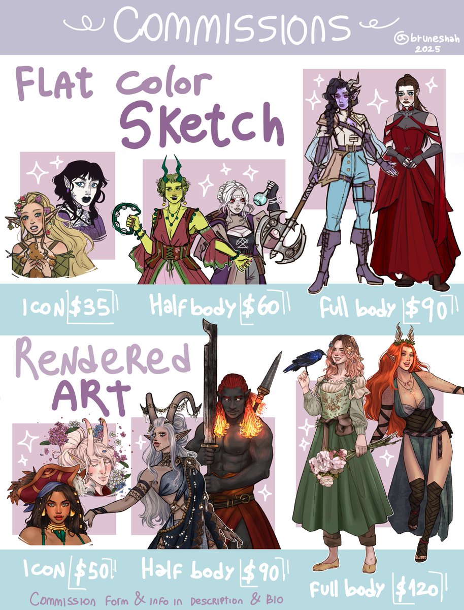 bruneshah's tweet photo. ✨Commissions are now OPEN! ✨
 Limited slots✨ Here's the link to the form: https://t.co/0zS6I50wmo
 Comm info link in bio 
⭐️Payment via Paypal 
⭐️DM me if you're interested/have any questions! ⭐️Interacting helps a lot! 
#commissionsopen #ocart #DigitalArtist https://t.co/rrHCzF72Lq