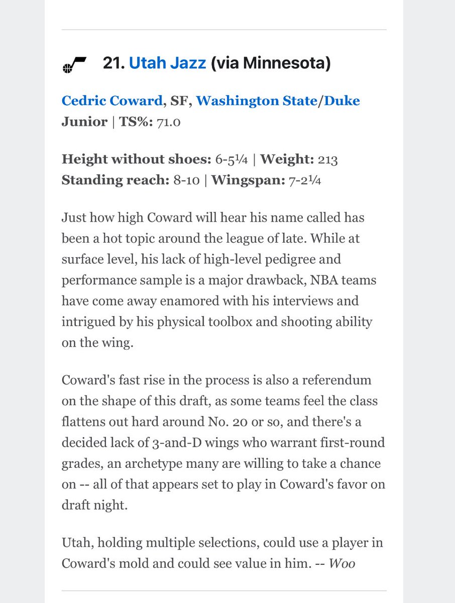 JazzNationNews's tweet photo. An updated DraftExpress/ESPN mock draft has #UtahJazz drafting
5) Tre Johnson
21) Cedric Coward
43) Tyrese Proctor, PG
53) Dink Pate, SG/SF
Full mock 👉 https://t.co/0Z4Z00Ef67
.
.
#JazzNation #NBADraft #TakeNote
#NBADraft2025 #ESPN #DraftExpress https://t.co/YM1dolpq5h