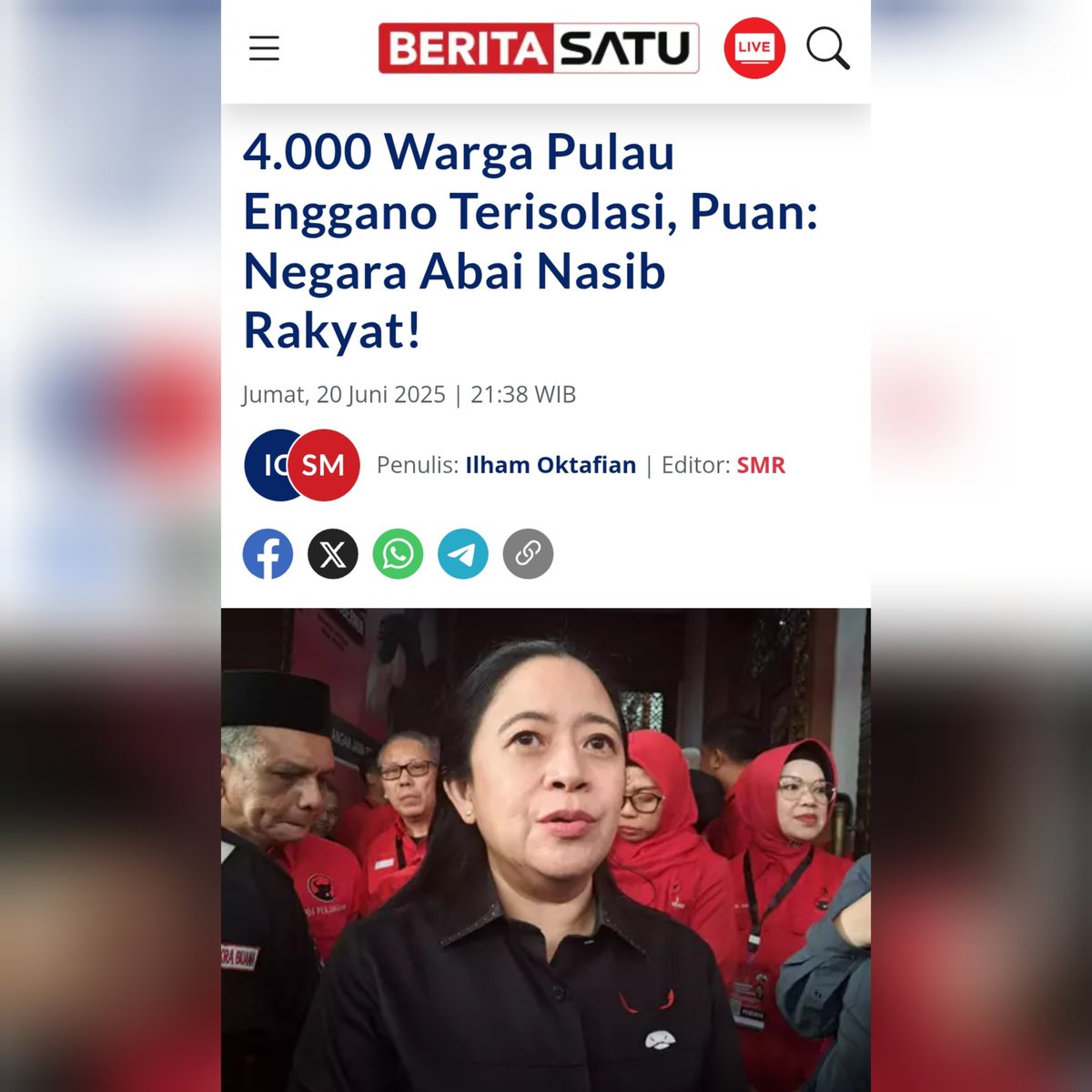 Denni Sauya (@denni_sauya) on Twitter photo "Mirisnya 😟 negara masih abai terhadap nasib rakyatnya yang di pelosok negeri?"
Ketua DPR RI <a href="/puanmaharani_ri/">Puan Maharani</a> memastikan DPR akan tetap terus memantau & awasi penanganan krisis Pulau Enggano hingga smua persoalan tersebut tuntas.
~ Puan Maharani ~ "Mirisnya 😟 negara masih abai terhadap nasib rakyatnya yang di pelosok negeri?"
Ketua DPR RI <a href="/puanmaharani_ri/">Puan Maharani</a> memastikan DPR akan tetap terus memantau & awasi penanganan krisis Pulau Enggano hingga smua persoalan tersebut tuntas.
~ Puan Maharani ~
