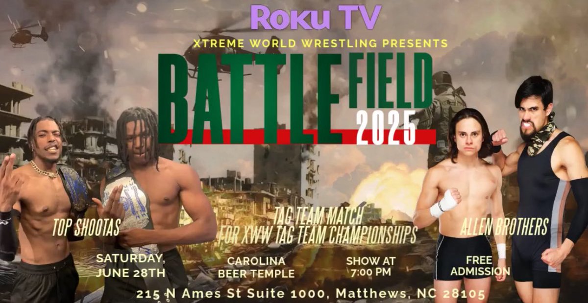 XWW MAKES ITS RETURN AT CAROLINA BEER TEMPLE for Battlefield 2025!

LIVE on June 28th at 7 PM – and you can witness it IN-PERSON for FREE!

Carolina Beer Temple – 215 N Ames St Suite 1000, Matthews, NC 28105
🍺 Food &amp; Drink Specials ALL NIGHT LONG!
