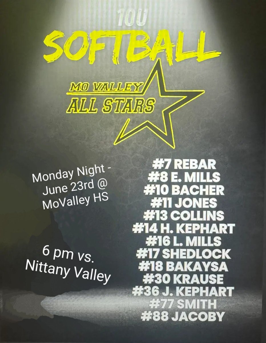 Come out and cheer on our 10U Softball All-Stars tomorrow night @ the school.  Game starts at 6! 🖤💛🥎