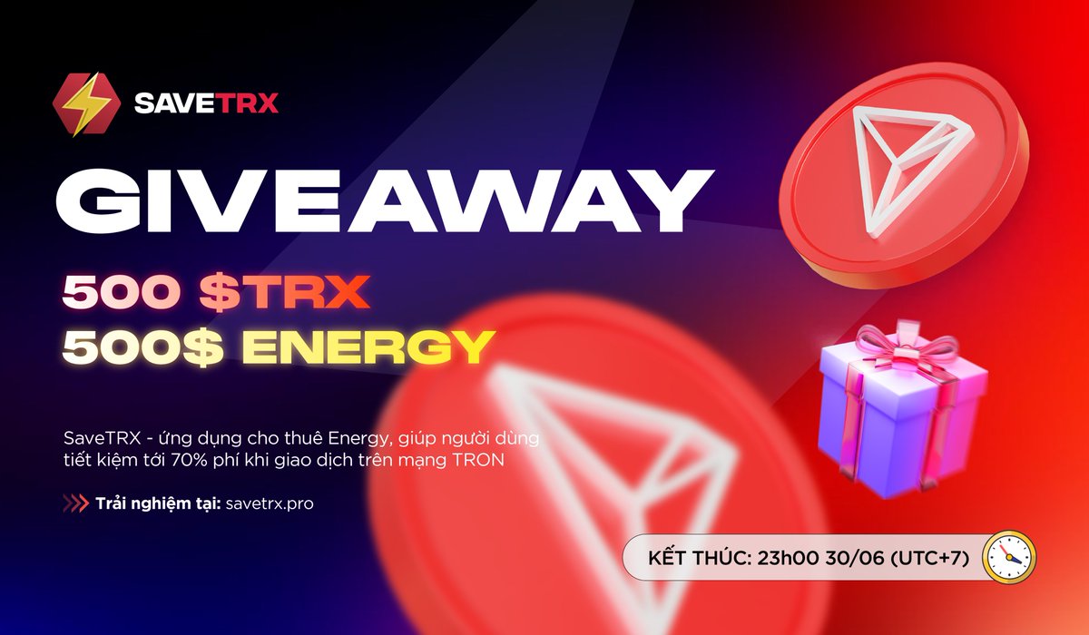 Minhtuan | AlphaBack.net 🇻🇳 (@tuannguyen_6789) on Twitter photo 🔥 Giveaway 500 $TRX + 500 $ENERGY trị giá 130$
📌 Dành cho 5 bạn hoàn thành nhanh nhất các bước sau:
1️⃣ Follow <a href="/Savetrx_Tron/">SaveTRX ⚡ Tron Gas Solutions</a> và <a href="/TuanNguyen_6789/">Minhtuan | AlphaBack.net 🇻🇳</a>
2️⃣ Like + Retweet bài viết
3️⃣ Comment số may mắn (00-99) + tag 2 người bạn
Sự kiện được tài trợ bởi saveTRX, là 🔥 Giveaway 500 $TRX + 500 $ENERGY trị giá 130$
📌 Dành cho 5 bạn hoàn thành nhanh nhất các bước sau:
1️⃣ Follow <a href="/Savetrx_Tron/">SaveTRX ⚡ Tron Gas Solutions</a> và <a href="/TuanNguyen_6789/">Minhtuan | AlphaBack.net 🇻🇳</a>
2️⃣ Like + Retweet bài viết
3️⃣ Comment số may mắn (00-99) + tag 2 người bạn
Sự kiện được tài trợ bởi saveTRX, là