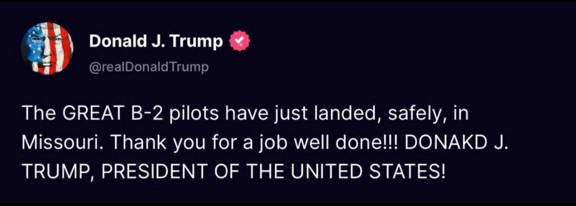 Please note that a man WHO CANNOT SPELL HIS OWN NAME just started WWIII to distract from his embarrassing military parade birthday flop and his disastrous decision to send the military in to Los Angeles.