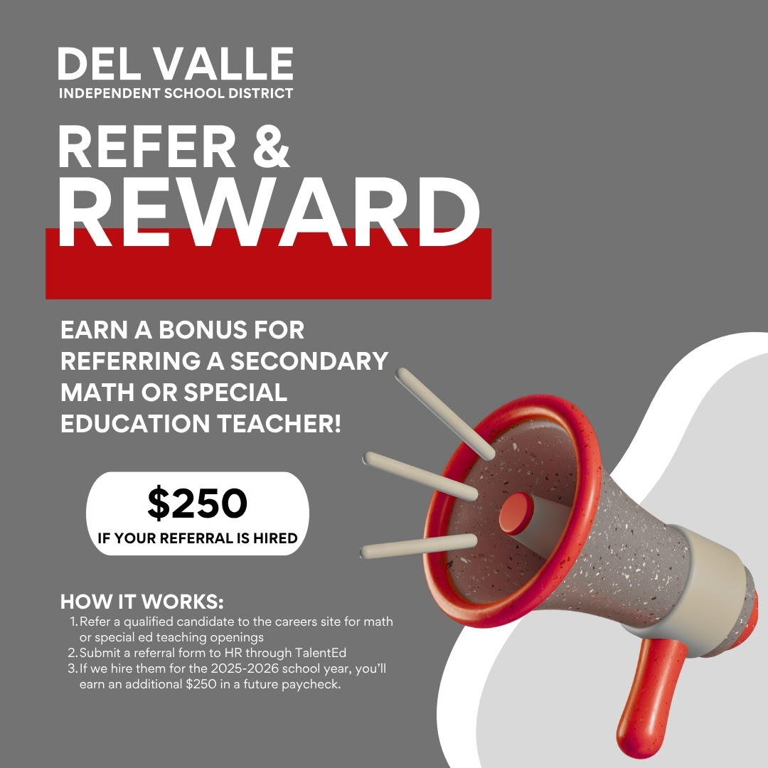 katrinabailey08's tweet photo. DVISD STAFF: Know a great secondary math or special ed teacher? Refer them & earn 💵 $250 when they’re hired for 2025–26!
👩🏫 $60K starting pay
📈 $3K–$5K stipends
✅ Details: https://t.co/jV57crY0Ap
#DVISD #TeacherReferral #EducationJobs #TexasTeachers https://t.co/pPTDkKxNkN
