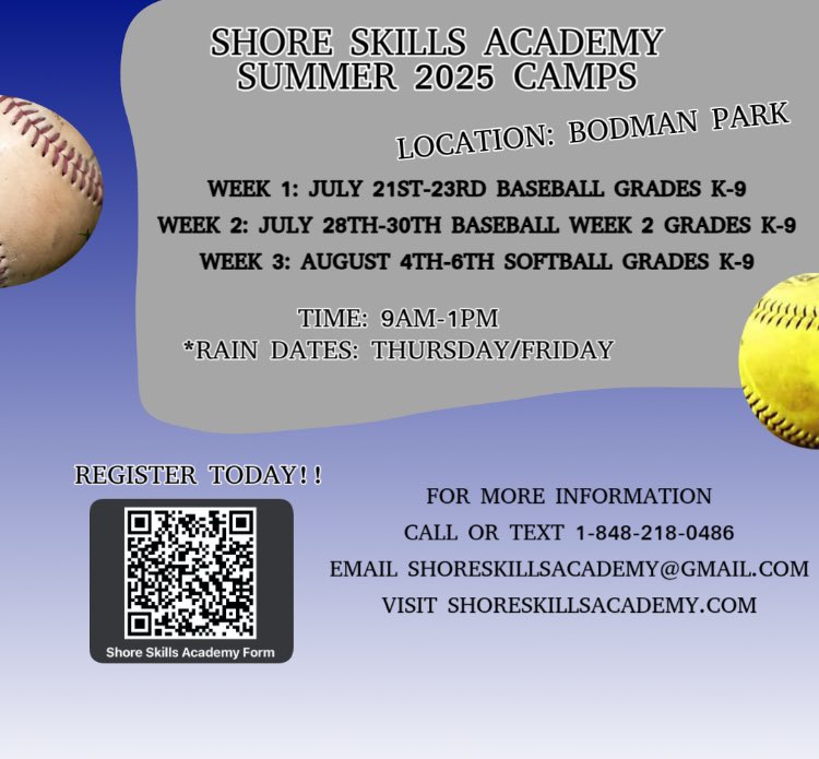 Our Summer Camps start in less than a. MONTH! We can’t wait to get going! Use the QR Code or visit shoreskillsacademy.com to Register!

#SSA #WorkHardGetBetterHaveFun ⚾️🥎👊🏻