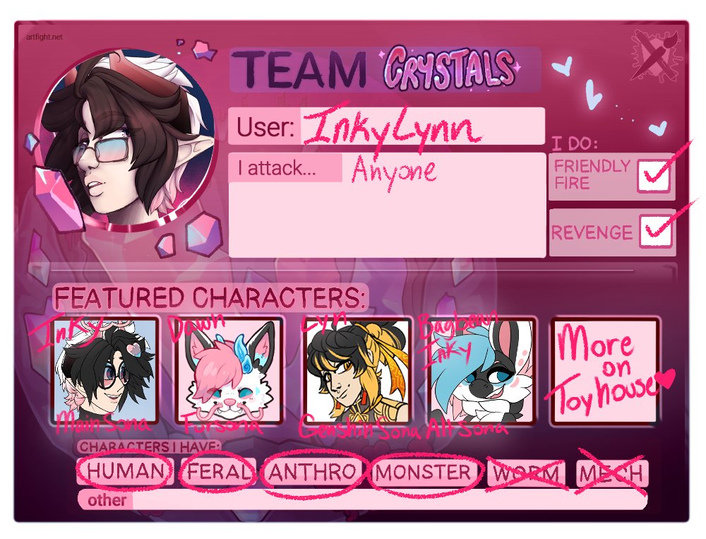 InkyLynnVT's tweet image. ArtFight is around the corner, I'm on Team Crystals. I'll do my best to attack anyone that attacks me. Have fun everyone #artfight2025