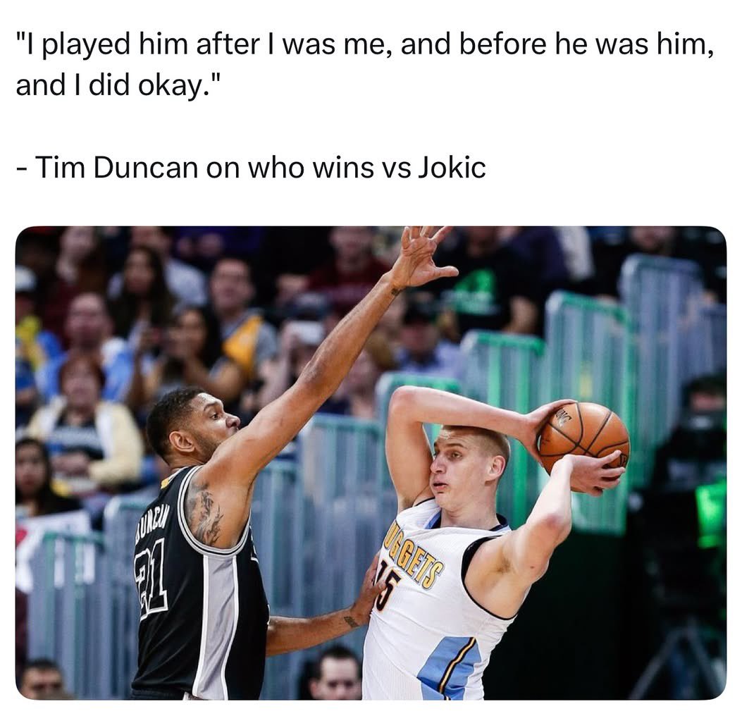 Tim Duncan was right. And it’s interesting to see great players careers overlap but where neither was in their primes….one past his prime and the other before his prime.  Like Stockton and Nash.