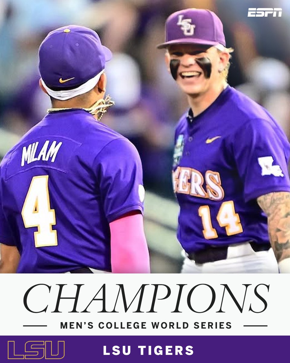 LSU IS ON TOP OF THE NCAA WORLD‼️

THE TIGERS ARE MCWS CHAMPIONS 🏆 

(📸 <a href="/LSUbaseball/">LSU Baseball</a>)