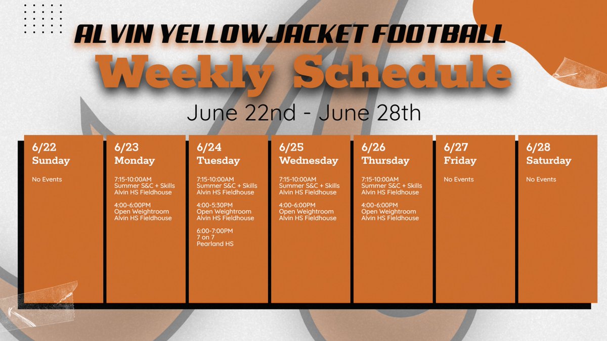 We start week 3 of our summer strength and conditioning tomorrow, let's go Jackets! Make it another great week!