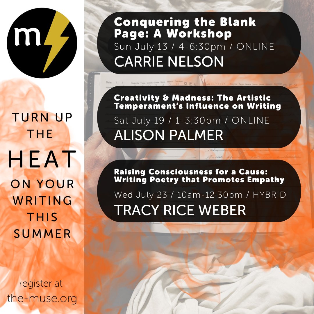 🔥 Write it out this summer! Join us for an upcoming class to take your craft to the next level, zero in on an element of writing, and to get feedback on your work! ✍️

📍 Read more and register here: the-muse.org/classes-at-a-g…