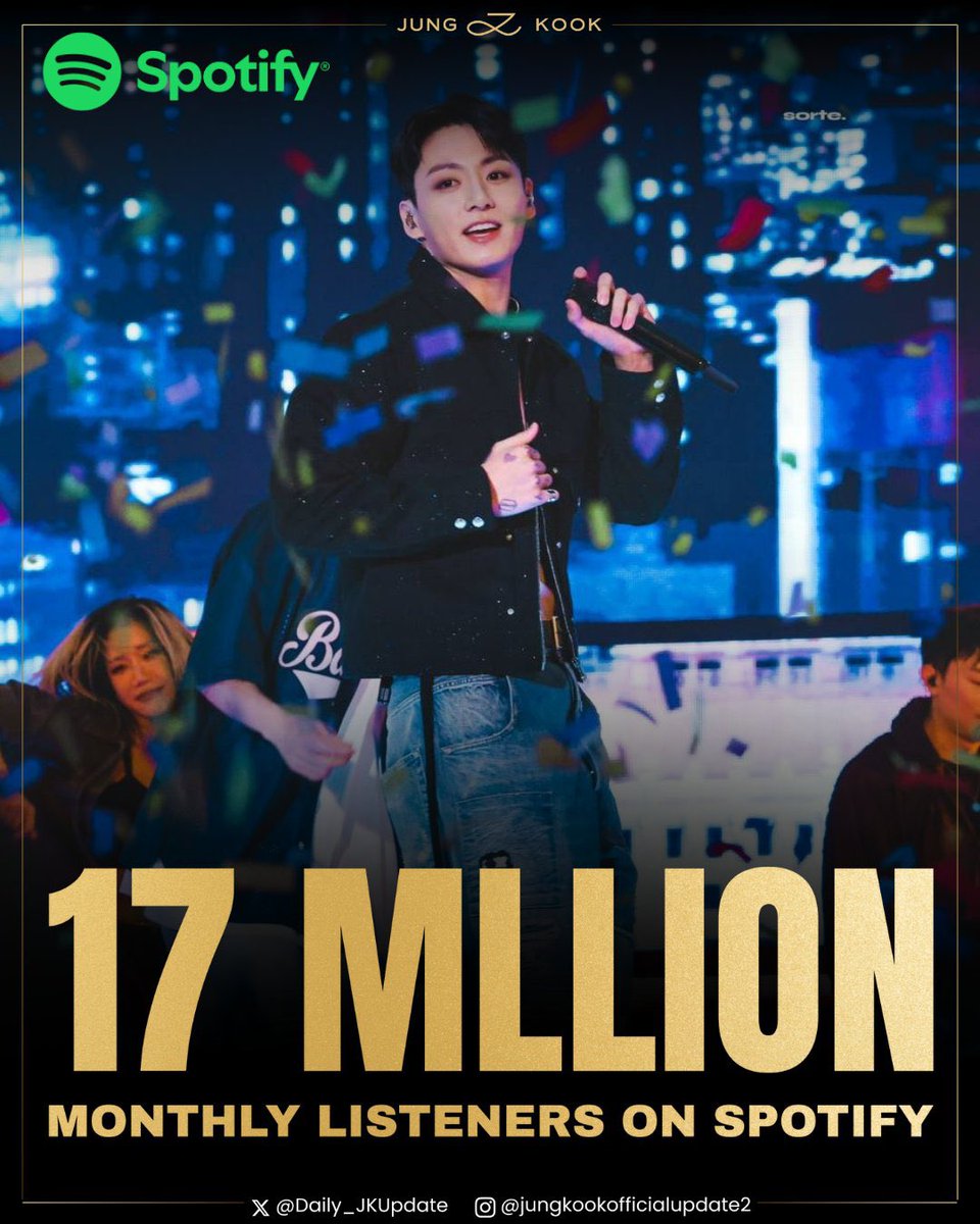 📊 JUNGKOOK once again has surpassed 17 MILLION monthly listeners on Spotify, he gained over +500K since his discharge from the military! 

•ML: 17,046,225 (+58,257)🔥
•World Rank: #494 (+2)🔥

CONGRATULATIONS JUNGKOOK #정국