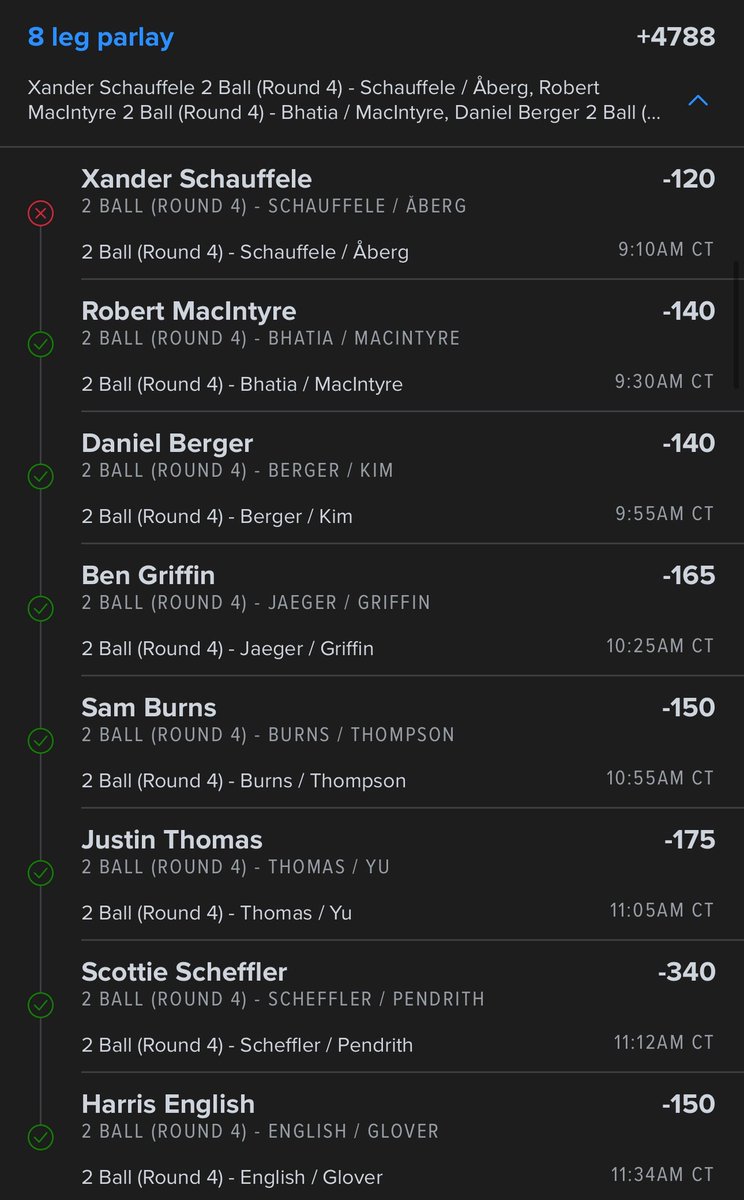 LoudJargon's tweet image. Almost had this Xander chose to be ass today. #2ball #golf #parlay #gamblingX