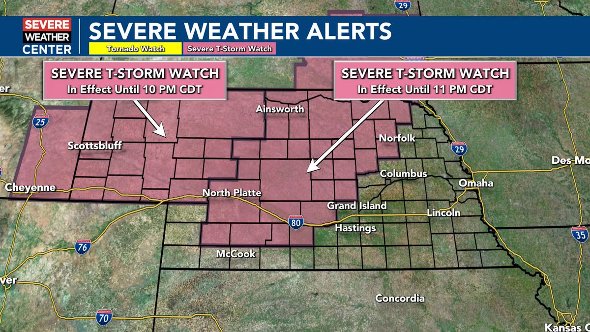 A new Severe Thunderstorm Watch is in effect further to the east until 11 PM. Lime sized hail, winds up to 70 mph and an isolated tornado are possible. Make sure to stay safe and weather aware this evening and into the overnight hours.