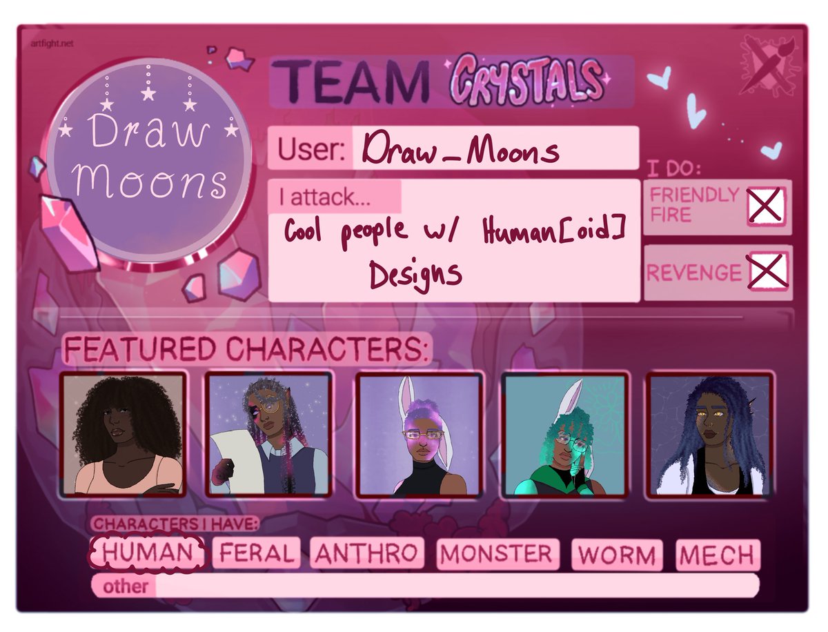 Draw_Creates's tweet image. #artfight2025 team sheet! Account in thread :3