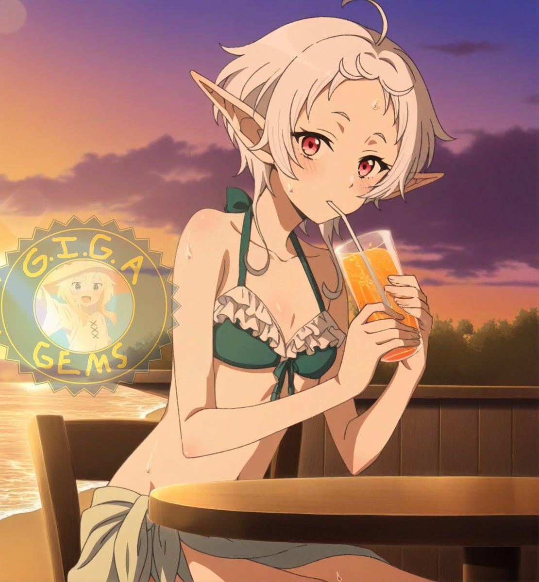 Sylphie sipping on some peaty orange juice while enjoying Club Tropical! #Sylphiette
