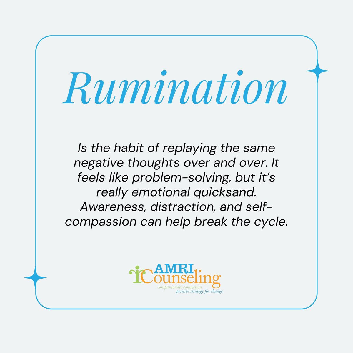 AMRICOUNSELING's tweet photo. Try stepping out of the loop with compassion, movement, or a mindful pause. You deserve peace. 🧘‍♂️

#Rumination #AnxietySupport #Overthinking #MentalHealthTips #StopTheLoop #SelfCompassion https://t.co/T7azSgkS28