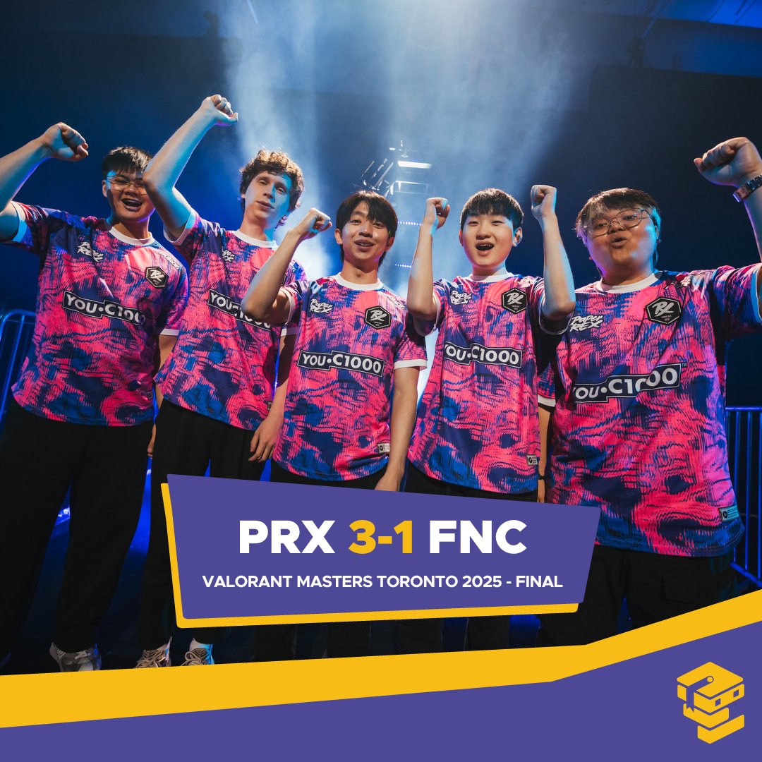 🏆PAPER REX CAMPEONES DE LA #VALORANTMasters TORONTO 2025! 

Tras años intentándolo y de arduo trabajo, el equipo de Singapur consigue su primer título internacional tras ganarle al campeón de EMEA por 3-1.

Enhorabuena al equipo y todo el staff por este gran logro 🙌