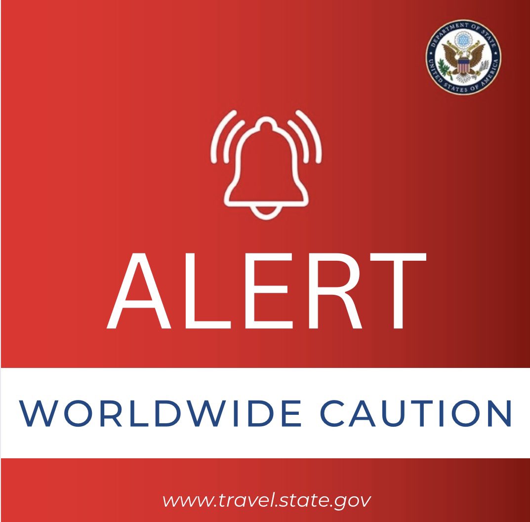 OSINTINDIA55's tweet photo. USA has issued a #caution for it's citizens worldwide to stay safe and aware due to the demonstrations and protest against USA and it's citizen after attack in iran
#alert #worldwidecaution https://t.co/tUVeQVo70F