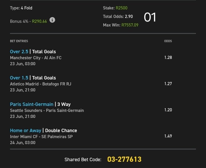 2Sgodo ⚽️🥇🇿🇦 (@2_sgodo) on Twitter photo +2.90 odds on <a href="/Easybet_SA/">Easybet South Africa</a>
Kick-off:⏲️03:00
Bet Slip Code: 03-277613
Copy my bet slip: easybet.co.za/sports?bookedB…
Not yet on Easybet?
Sign up using my promo code 2SGODO to get R50 Sign-Up Bonus + 25 Bonus Spins 👉 ebpartners.click/o/X356qM
18+T&Cs Apply +2.90 odds on <a href="/Easybet_SA/">Easybet South Africa</a>
Kick-off:⏲️03:00
Bet Slip Code: 03-277613
Copy my bet slip: easybet.co.za/sports?bookedB…
Not yet on Easybet?
Sign up using my promo code 2SGODO to get R50 Sign-Up Bonus + 25 Bonus Spins 👉 ebpartners.click/o/X356qM
18+T&Cs Apply
