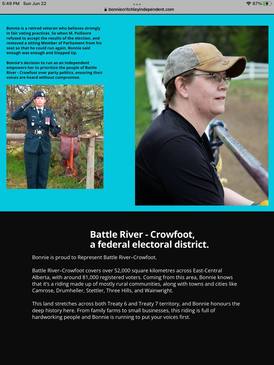 Black River- Crowfoot community, please take a moment to meet Bonnie Chritchley, who’s running against Pierre Poilievre in your bi-election. As an Alberta born Canadian residing in Ontario, Bonnie would be my first choice. A piece of my heart will ALWAYS belong to Alberta. 🇨🇦🌺
