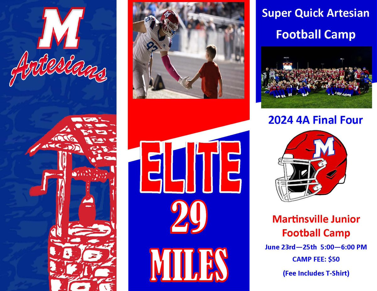 CoachDug's tweet photo. Martinsville Football Youth Camp starts this week!   Hope to see all future Artesians! https://t.co/vuXwqmeCUg