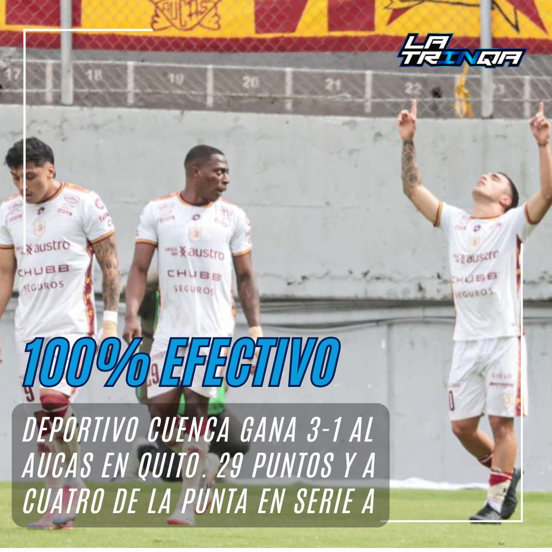 Deportivo Cuenca se impuso 3-1 al Aucas, en su visita al estadio Gonzalo Pozo Ripalda, este domingo 22 de junio. Los rojos suman 29 puntos y se pone a tiro de los líderes del certamen ecuatoriano.

El equipo que dirige Norberto Araujo, se consolida entre los primeros del certamen