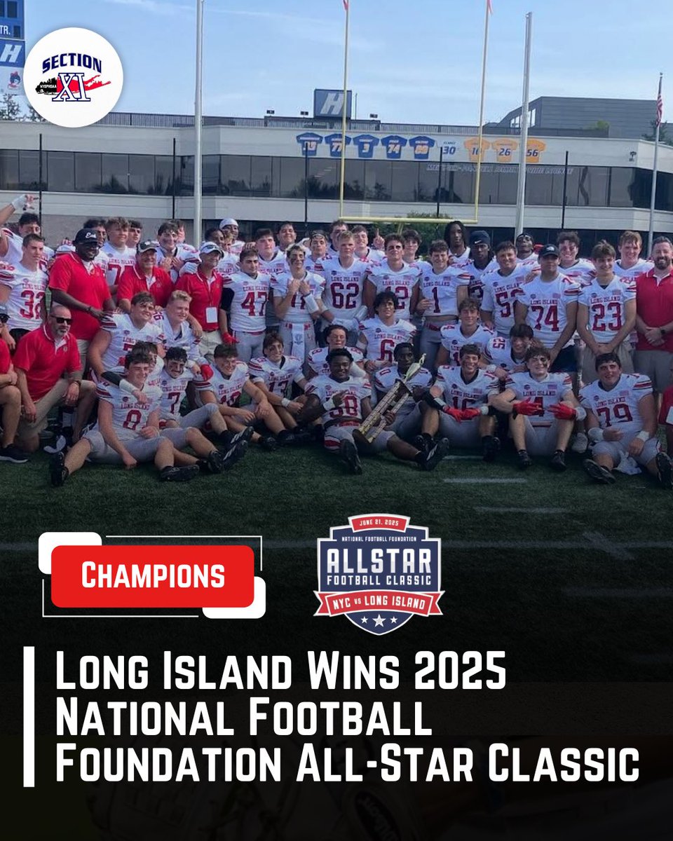 🏈 Congrats to Long Island on beating NYC in the National Football Foundation All-Star Classic! It's great to have all-star football back in the region.

Islip’s Brady Nash was named the Boomer Esiason Player of the Game after going 10-for-14 with 177 yards and two touchdowns.
