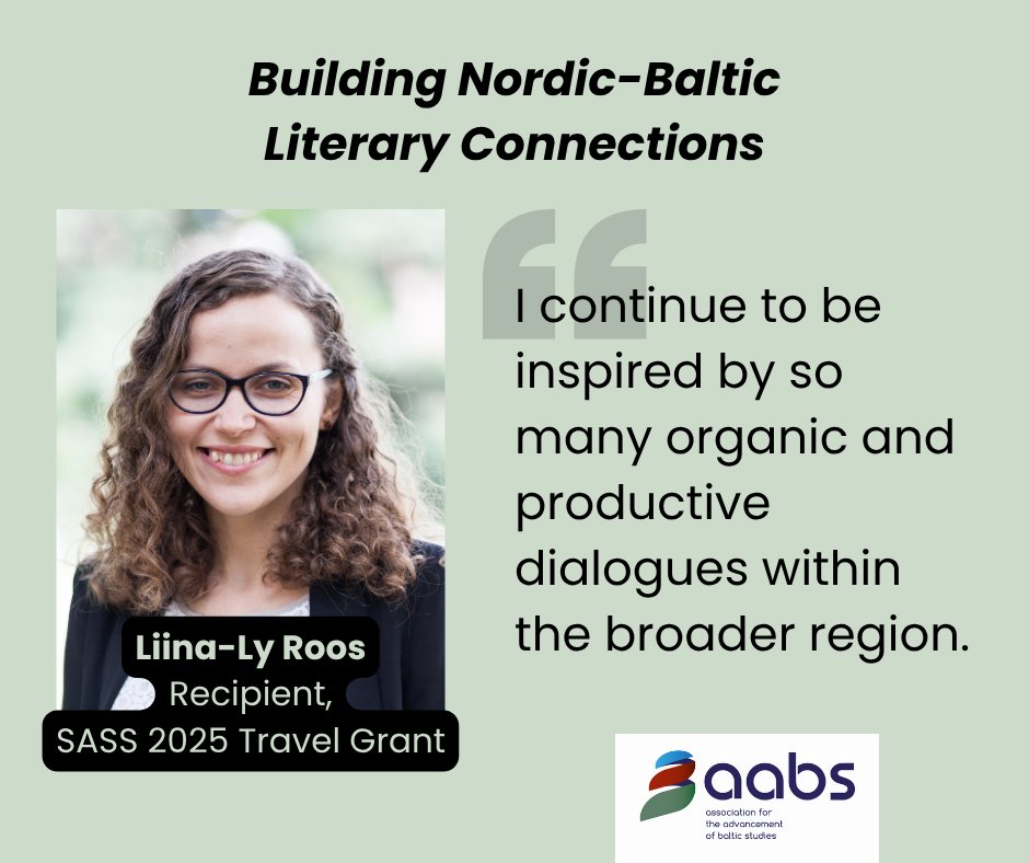 AABS (@balticstudies) on Twitter photo We're pleased to recognize Liina-Ly Roos for executing her AABS travel grant to the <a href="/SAScandStudy/">Society for the Advancement of Scandinavian Study</a> 2025 conference, where she helped build Nordic-Baltic connections with her paper on the 2003 novel "Stalin's Cows."
Read more about her experience: aabs-balticstudies.org/2025/06/22/nor… We're pleased to recognize Liina-Ly Roos for executing her AABS travel grant to the <a href="/SAScandStudy/">Society for the Advancement of Scandinavian Study</a> 2025 conference, where she helped build Nordic-Baltic connections with her paper on the 2003 novel "Stalin's Cows."
Read more about her experience: aabs-balticstudies.org/2025/06/22/nor…