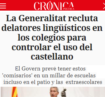 CCivicaCatalana's tweet photo. -Multan a la gente por la lengua con que rotulan su tienda.
-Acosan a familias por pedir aprender un mísero 25% en su lengua materna.
-Reclutan a chivatos para que denuncien a quien se atreve a hablar en español.

Pero el fascista eres tú. https://t.co/c6LxcSdK77