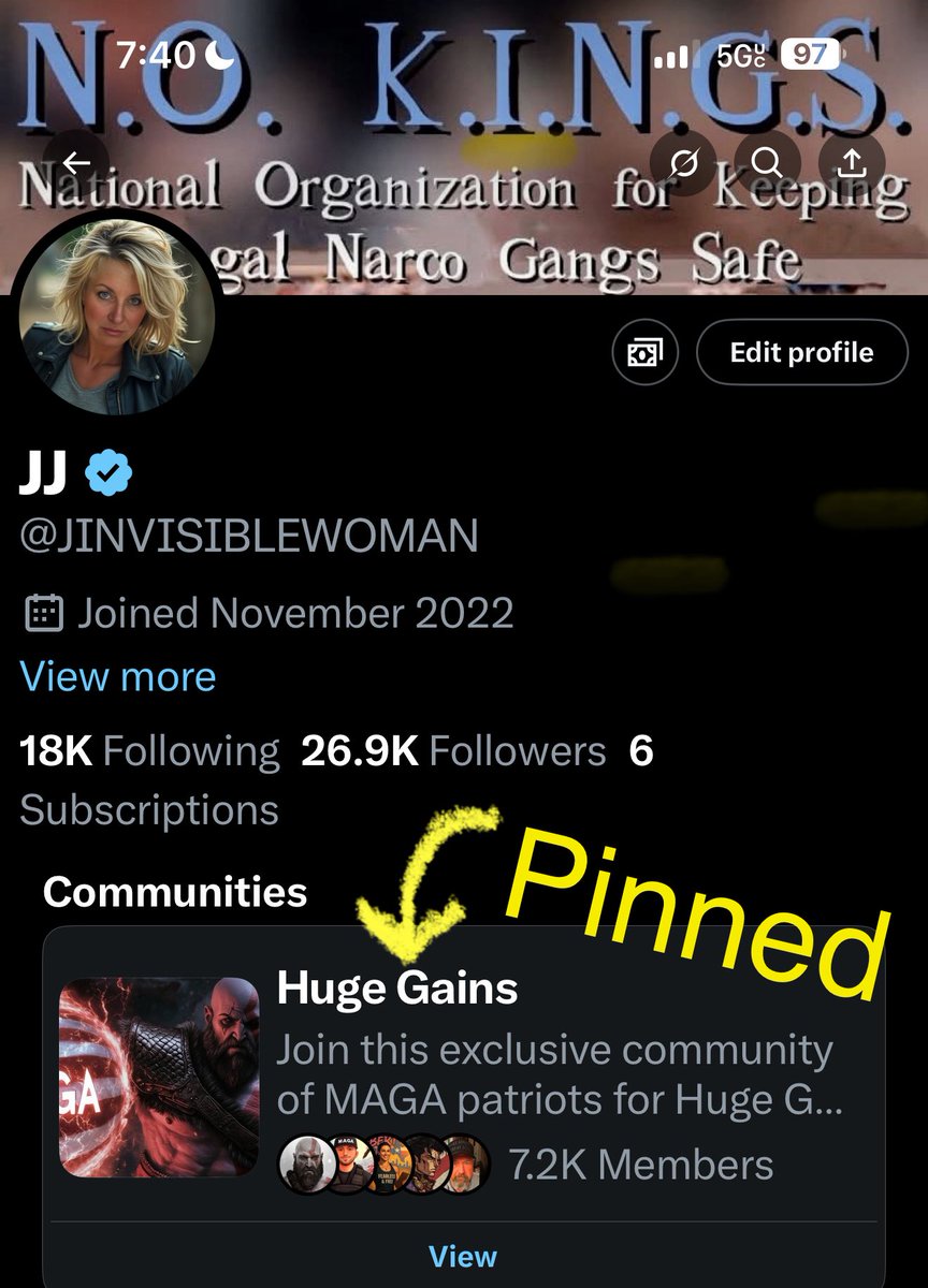 JJVibe's tweet photo. Welcome New Members!
A massive shoutout to all our newest members in the Huge Gains Community! We’re thrilled to have you here! Our group has grown to over 7.2k strong. If you’re new here please say hello, why you’re here and list your handle in the comments so everyone can find you. 

Pending Member Glitches
You may have noticed that X has been experiencing some glitches lately. We approve new members every day, so if your membership still shows as pending, it could be a glitch. Let us know if you’re having any trouble, and we’ll see what we can do.

Please note: Some applicants may not have been approved. We review every single applicant to weed out bots, spam, and inappropriate content. While we aim to maintain the highest integrity for the group, some accounts may slip through the cracks. If you see anyone not adhering to our rules, please let us know.

Occasionally, accounts that should be approved get caught in a glitch on X. We’re doing our best, but please note that all moderators are regular people with jobs and lives, so we ask for your patience. If you encounter issues, ensure you’re using the latest version of the X app or website.

Pin the Huge Gains Community to Your Profile! (Instructions below)
Want to show the world you’re part of the Huge Gains movement? Pin our community to your X profile! This identifies you as a member and helps spread the word about our amazing community. Go to our community page, click the three dots, and select “Pin to your profile.” If you’re here, you’ll want your friends here too! There is a picture with instructions below on how to accomplish pinning to your profile. 

Tip of the Day: Use the Repost Button!
Did you know the repost button still works? You can use it to boost posts you like and support your friends. Look for posts that aren’t getting comments or likes, it costs nothing to be kind.
I learned this from Joseph Pino to expand my engagement by compounding my posts. What does this mean?
•  Repost when others quote my posts.
•  Quote-post my own posts.
•  Repost comments on my posts.
•  Quote-post comments on my posts. All these actions bring added engagement to the original post. Nothing is sadder than a great post with no engagement (see snip). You’ll make someone’s day by giving that post some life!

Questions? Comment below and someone will try to answer them.