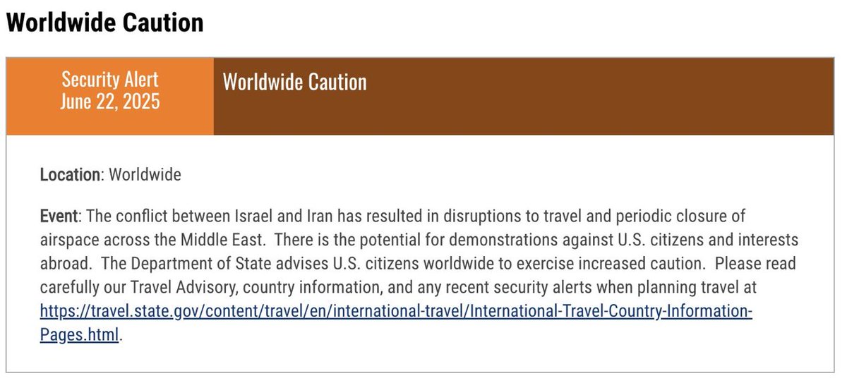 🇺🇸 | URGENTE: El Departamento de Estado emite una alerta de seguridad mundial aconsejando a los ciudadanos estadounidenses extremar las precauciones en todo el mundo.