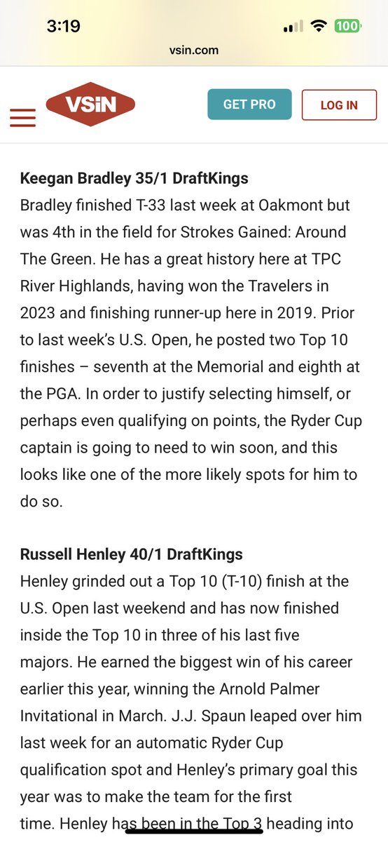 Keegan Bradley somehow gets there. 1-2 with Henley. 

One down, one to go today.

Go Pacers!

#YesCers