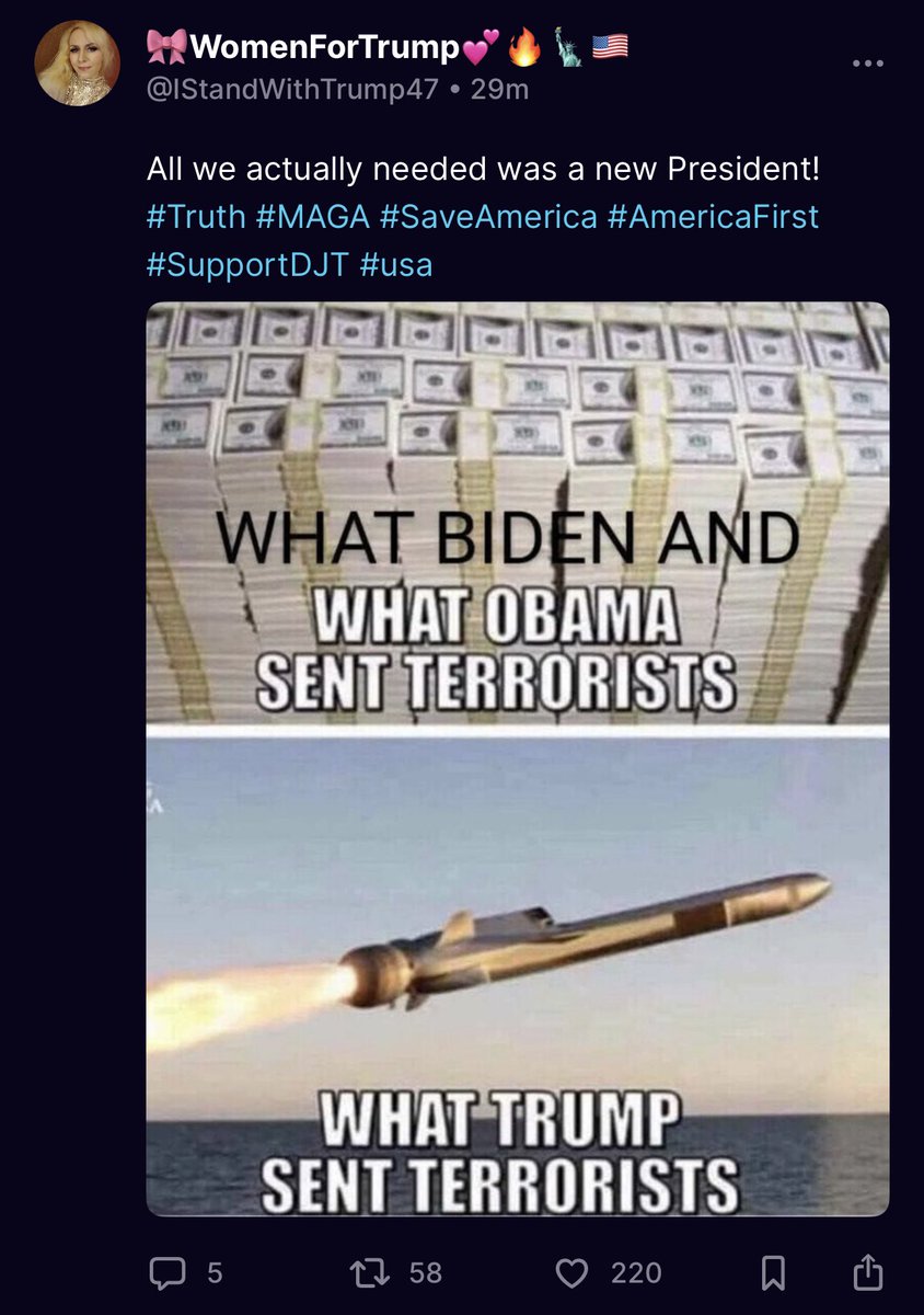 ContraPoints's tweet photo. Most of his followers will support a war because their only immovable value is Follow The Leader. Trump doesn’t do things because they’re good; the things he does are good because Trump does them. https://t.co/Aq82abHsgk