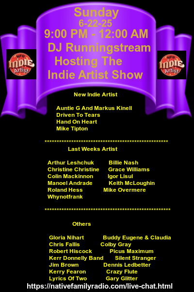 Native Family Radio (@native_radio) on Twitter photo Chatroom: nativefamilyradio.com/live-chat.html Please join DJ Runningstream at 9pm est. tonight for her indie artist show <a href="/handonheartrock/">Hand On Heart - Italian Hardrock Band</a> <a href="/RolandHess9/">DJ Hero Soft</a> <a href="/BNashOfficial/">Billie Nash</a> <a href="/ulganima1984/">Igor Lisul</a> <a href="/keithmcloughlin/">Keith McLoughlin</a> <a href="/overmere/">Mick Overmere</a> <a href="/glow122/">Gloria Nihart</a> <a href="/KerrDonnelly/">Kerr Donnelly</a> <a href="/FearonKerry/">Kerry Fearon Music & Media</a> <a href="/BuddyEugene/">Buddy Eugene</a> Chatroom: nativefamilyradio.com/live-chat.html Please join DJ Runningstream at 9pm est. tonight for her indie artist show <a href="/handonheartrock/">Hand On Heart - Italian Hardrock Band</a> <a href="/RolandHess9/">DJ Hero Soft</a> <a href="/BNashOfficial/">Billie Nash</a> <a href="/ulganima1984/">Igor Lisul</a> <a href="/keithmcloughlin/">Keith McLoughlin</a> <a href="/overmere/">Mick Overmere</a> <a href="/glow122/">Gloria Nihart</a> <a href="/KerrDonnelly/">Kerr Donnelly</a> <a href="/FearonKerry/">Kerry Fearon Music & Media</a> <a href="/BuddyEugene/">Buddy Eugene</a>