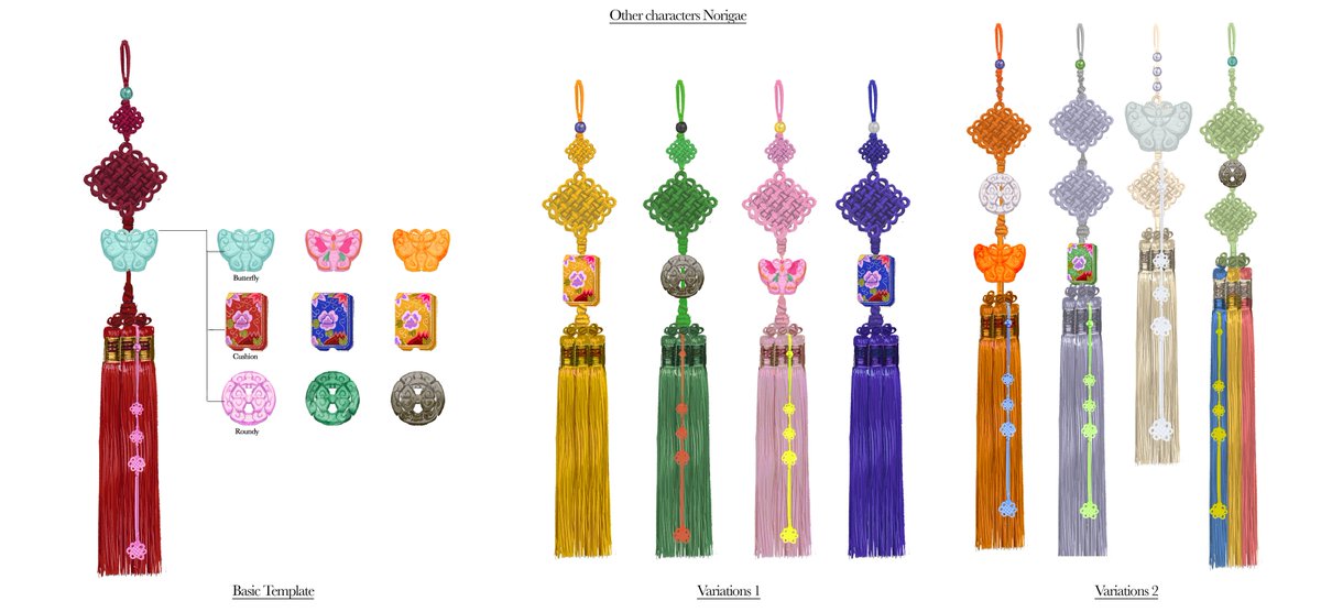 joune5064's tweet image. Norigae designs for #KPOPDEMONHUNTERS 🎀 Norigae are traditional Korean decorative pendants — the Huntrix girls rock cute, modernized versions, while their mentor Celine, from an older generation of hunters, keeps it classic in traditional style.