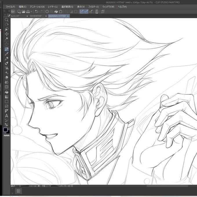 ジークアクス最終回に向けてシャア落書き。イケメンの顎はどんだけ尖らせてもいい。 